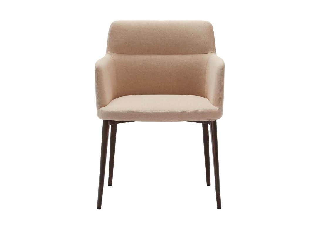 Neutral Beige Upholstered Dining Chair with Arms Bronze Legs DOMO
