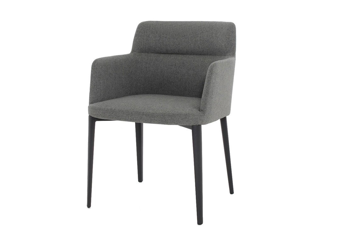 Modern Style Upholstered Dining Armchair Monochrome Grey Fabric Black Legs