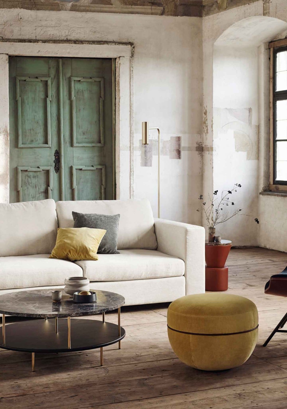 Luxury European Designer Furniture Miles Upholstered Fabric Stool Ottoman Sofa Setting
