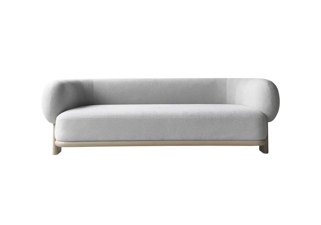 HC28 Cosmo: Bol 2 Seater Sofa in White Oak and Fabric MC Chalet 5-2 Excluding Cusions