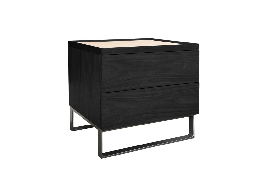HC28 Cosmo: Rita Bedside Table in Black Oak finish and Suave 05 Leather Top 2 Drawer