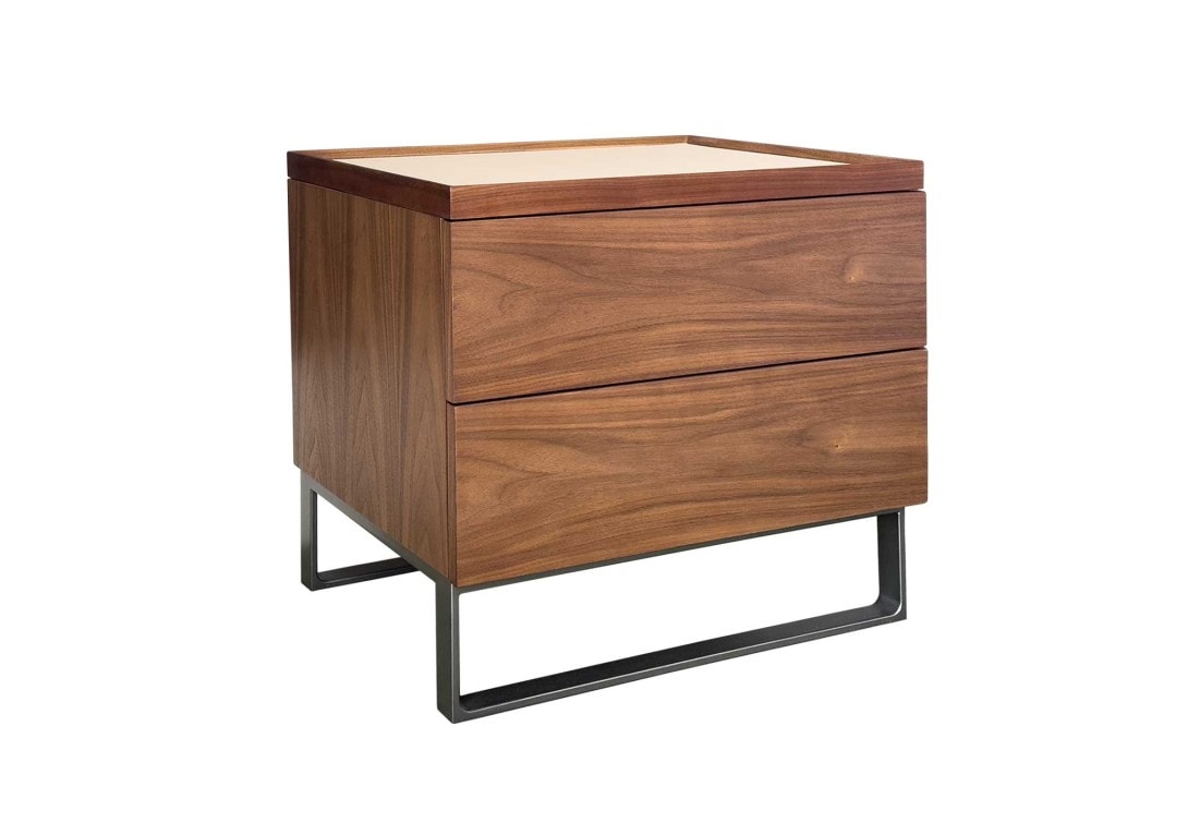 HC28 Cosmo: Rita Bedside Table in Walnut finish and Suave 05 Leather Top 2 Drawer