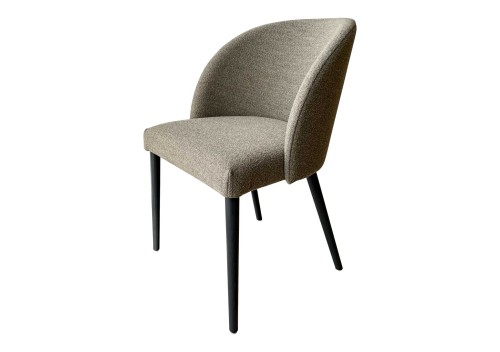 Contemporary Boucle Upholstered Dining Caver Chair Cimbo Ligne Roset Neutral Beige Black Legs