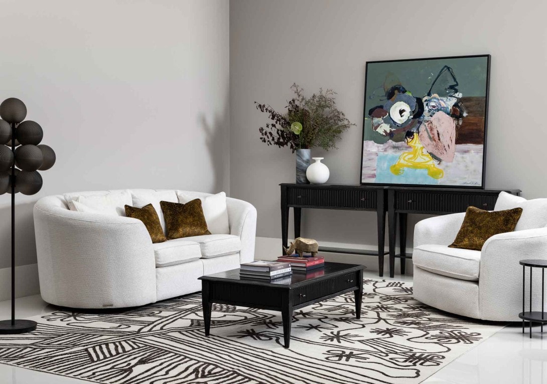 Classic Contemporary Living Room Setting Antibes Duresta Amrchair and Sofa