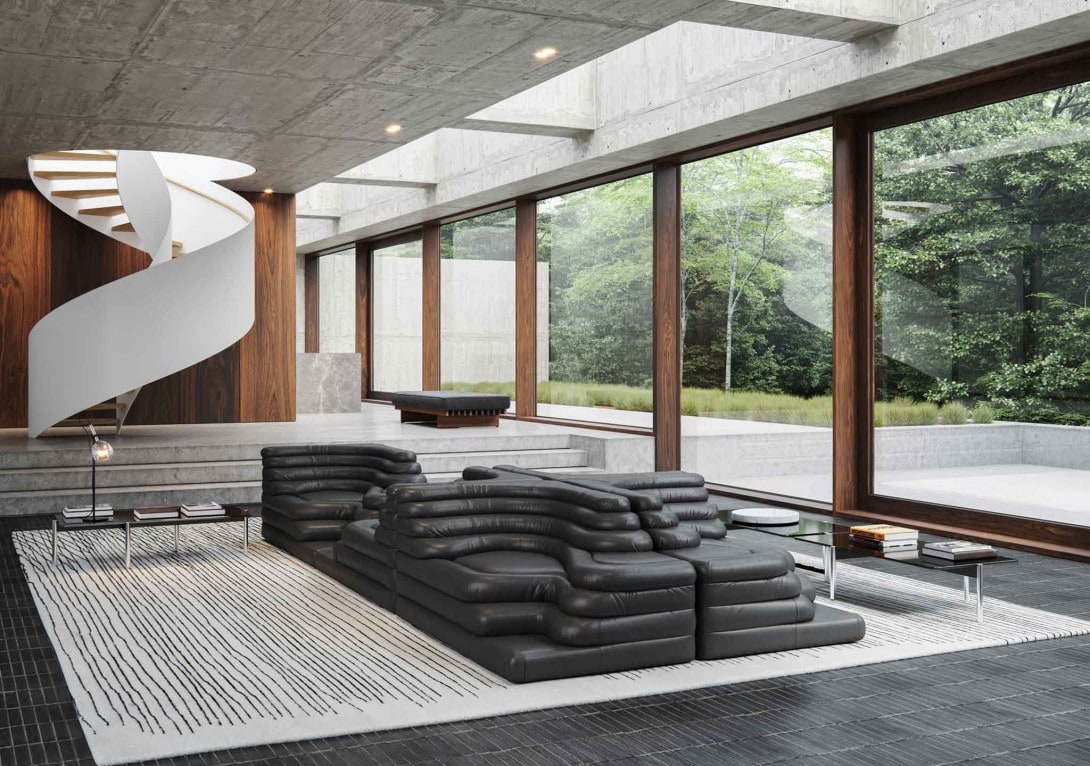 High end contemporary Interiors black leather ds-1025 de sede sofa