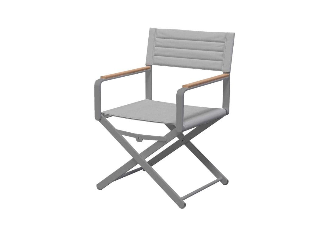Foldable outdoor chair grey wooden armrests