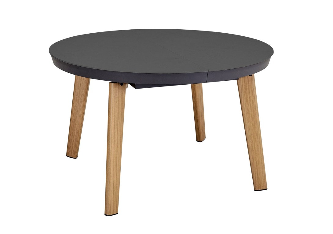 Teak Leg Round Extendable Dining Table Bagel Kun Design: JK4 Stone Top