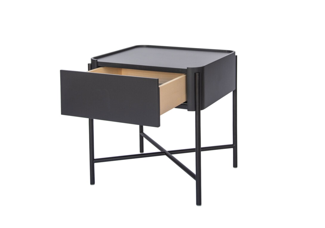 Prosetto Matt Black Dolly Bedside Table with open Drawer eco-Leather