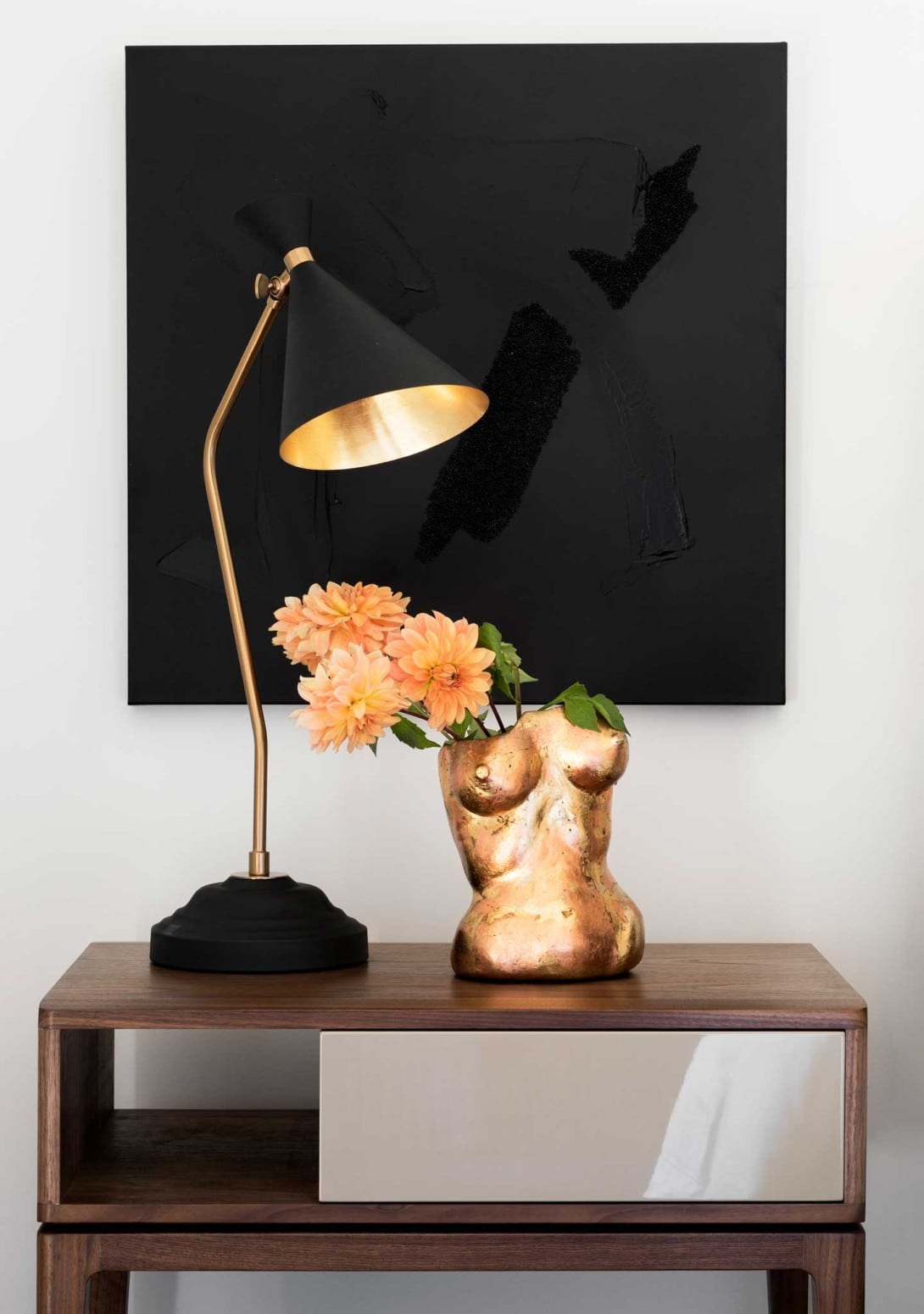 Matte black and Gold Brass DOMO Home: Modernist Table Lamp