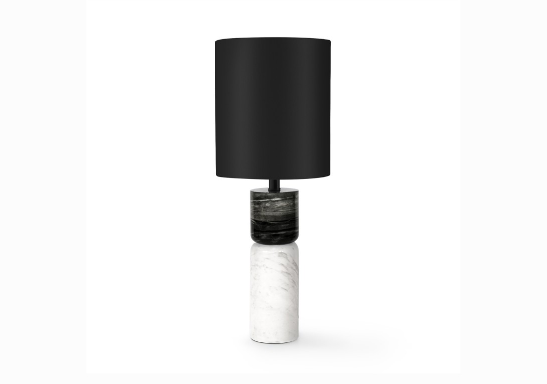 Marble Base Black Shade Table Lamp Black and White Stack Lamp