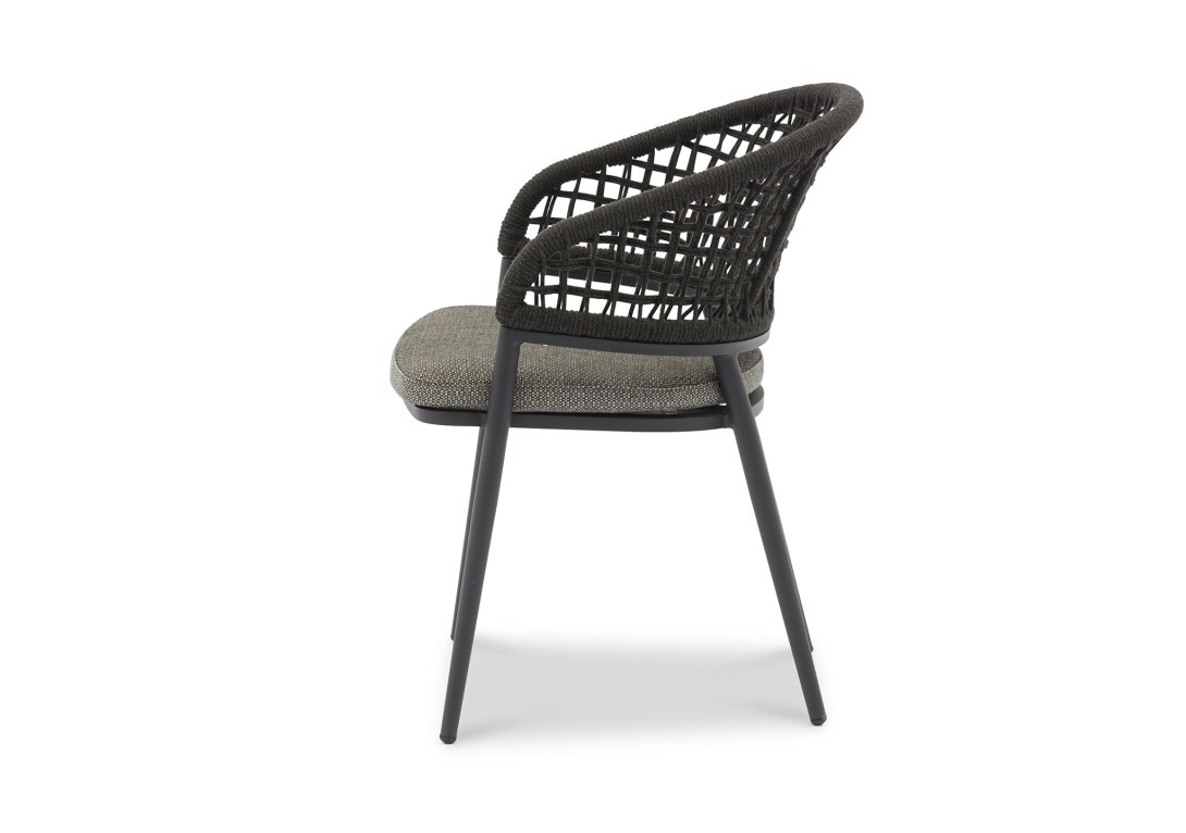 DOMO Home Jack Dining Armchair Black frame Charcoal Black Rope outdoor furniture