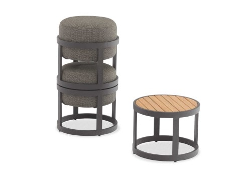 DOMO Home Totem Set Stools Table Charcoal Teak table top stackable outdoor furniture small space