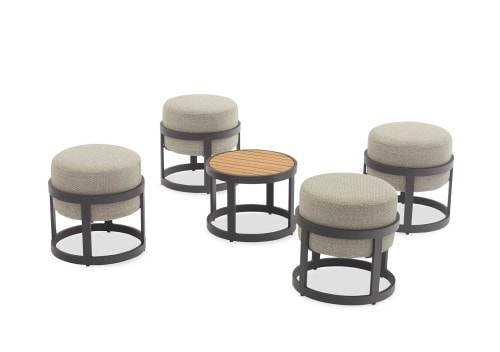 DOMO Home Totem Stool coffee Table Set Charcoal stackable small space outdoor furniture teak