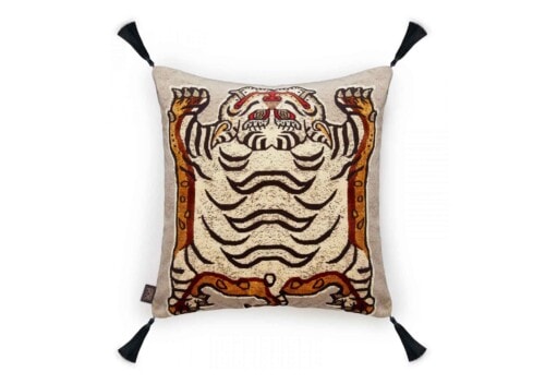 House of Hackney: Tigris Dove Grey Cushion DOMO Tibetan tiger illustration